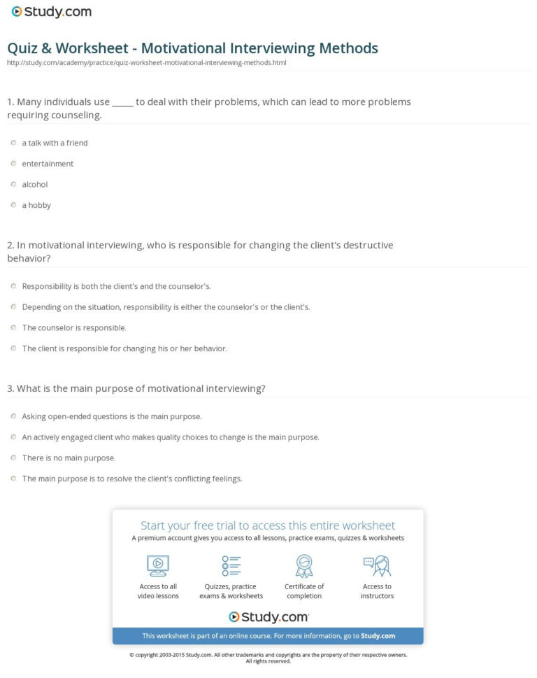 Motivational Interviewing Worksheets Excelguider