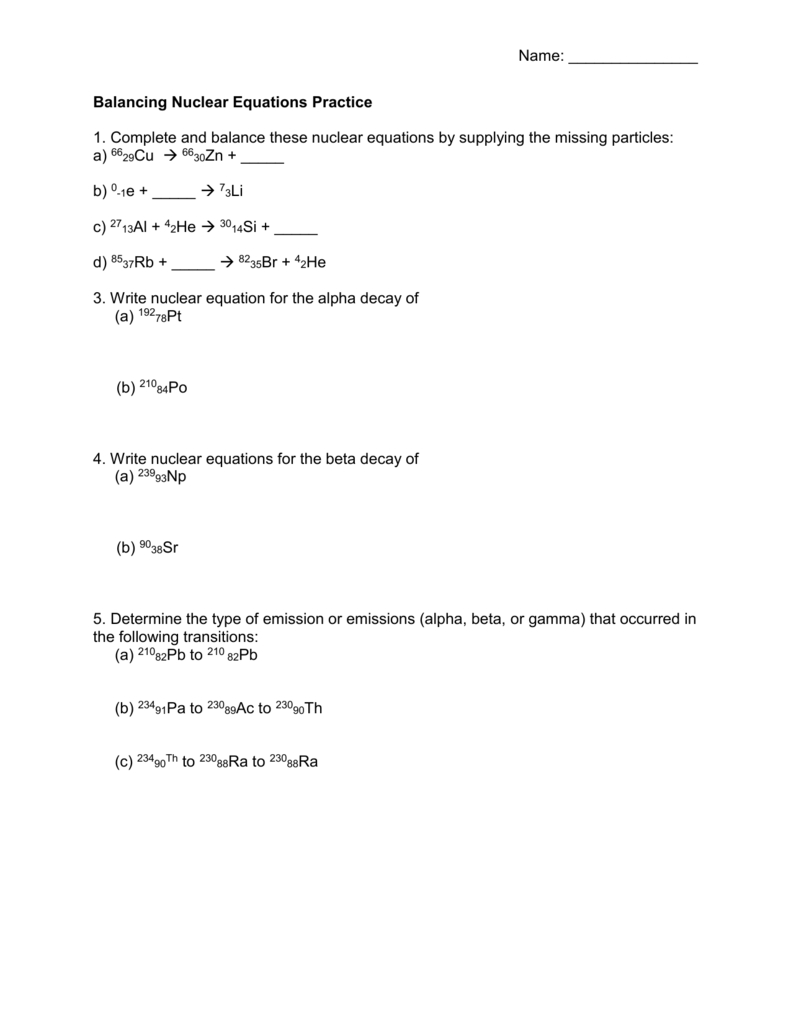 Worksheet With Balancing Nuclear Reactions Worksheet Excelguider