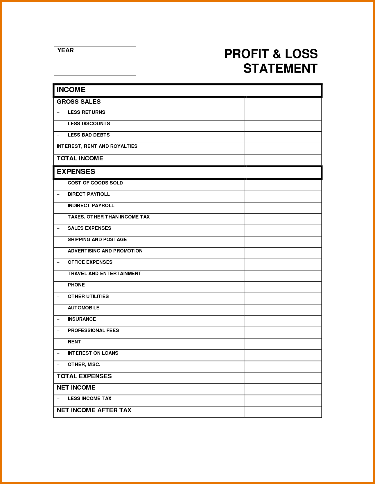 009 P L Template Ideas And Imposing Statement Pl Hotel  Statements Inside Free Profit And Loss Worksheet