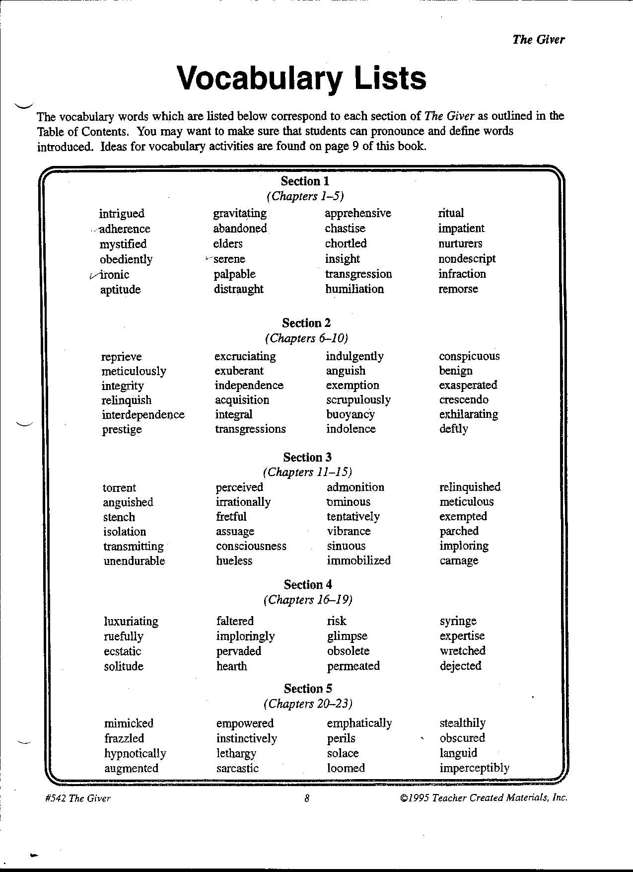 011 Tmsla8 The Giver Assignments Worksheets L Essay Example Good Throughout The Giver Worksheets Pdf