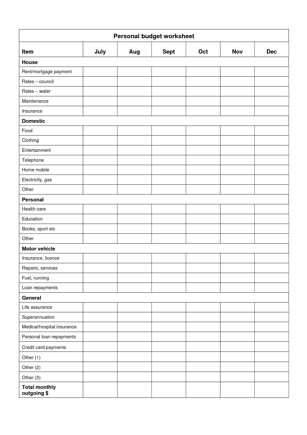 012 Personal Budget Template Printable 20Family Template20Ree As Well As Blank Budget Worksheet Printable
