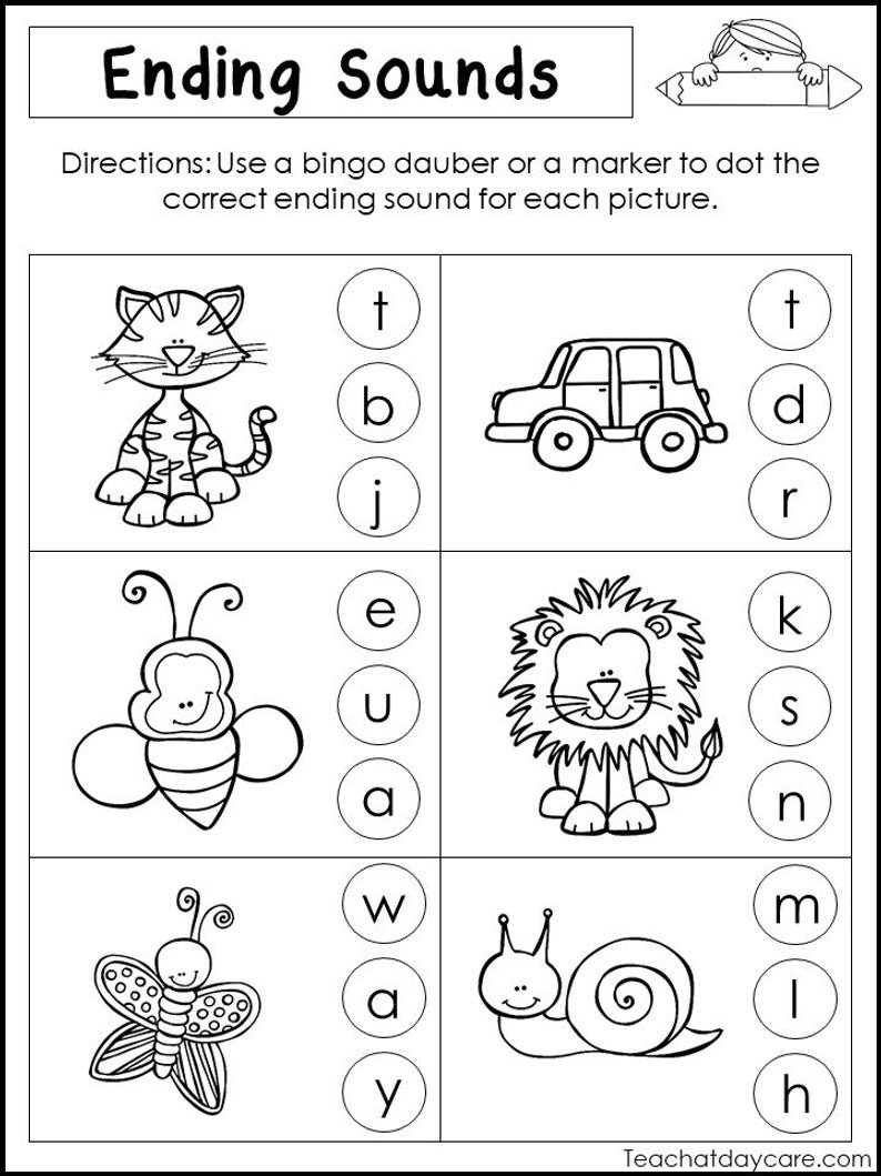 10 Printable Ending Sounds Worksheets Preschool1St Grade Phonics And  Literacy Together With Ending Sounds Worksheets Pdf