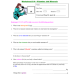 10 Science 9Biology Worksheet 64—Vitamins And Minerals Along With Vitamins Minerals And Water Worksheet Answers