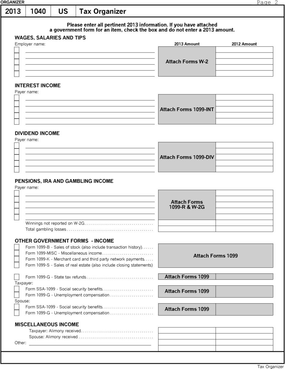 1040 Us Tax Organizer  Pdf For Income Tax Organizer Worksheet
