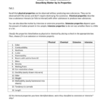 12 Practice Wkst A Describing Matterits Properties Inside Physical And Chemical Properties Worksheet