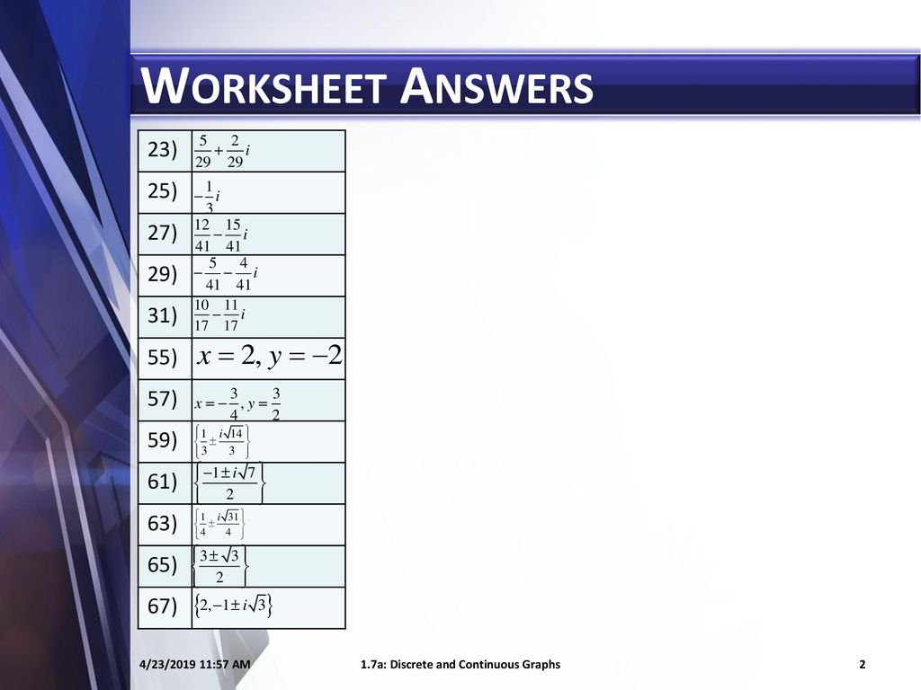 17A Discrete And Continuous Graphs  Ppt Download And Discrete And Continuous Domain Worksheet