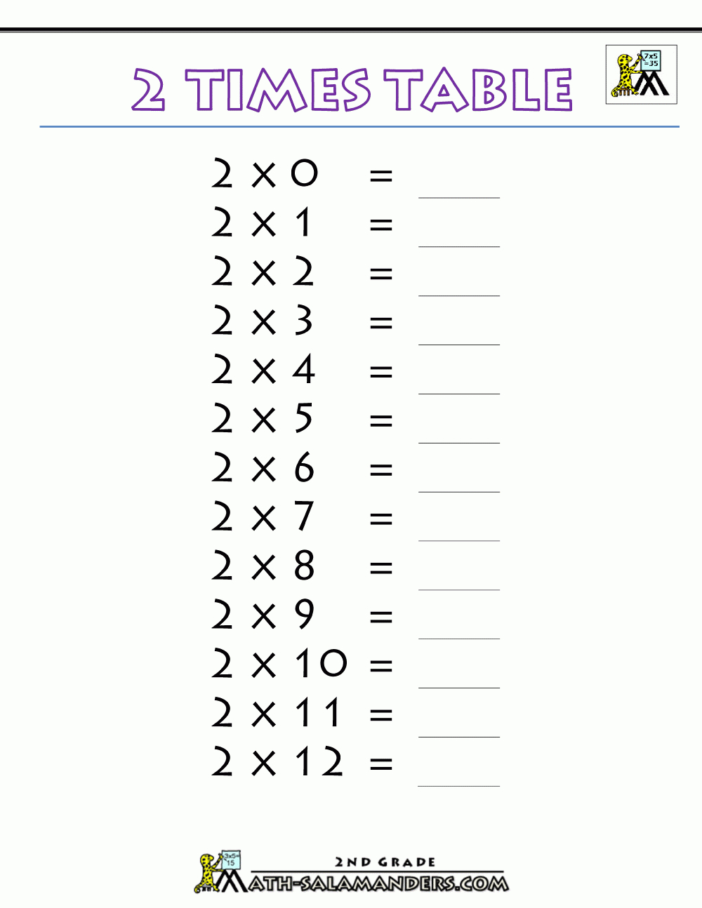 2 Times Table And Time Table Worksheets For 2Nd Grade
