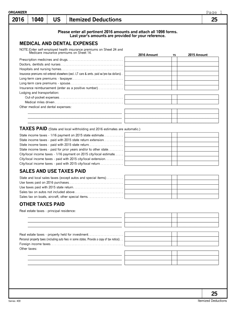 2016 Itemized Deductions Worksheet Fill Online Printable Fillable For Itemized Deductions Worksheet