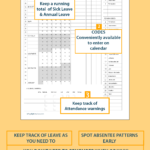 2019 A4 Printable Employee Attendance Calendar/tracker For Hr ... Throughout Employee Annual Leave Record Spreadsheet