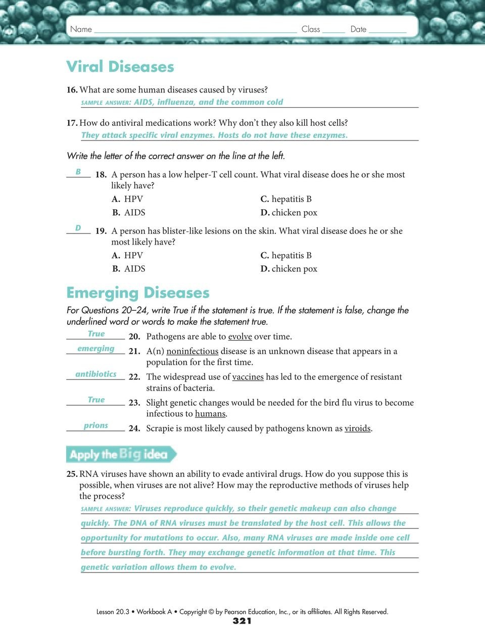 203 Diseases Causedbacteria And Viruses  Pdf Together With Infectious Disease Worksheet Answer Key