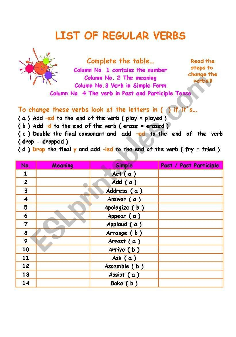 239 Regular Verbs  9 Pages To Change Past  Esl Worksheet Within Y To Ied Worksheets