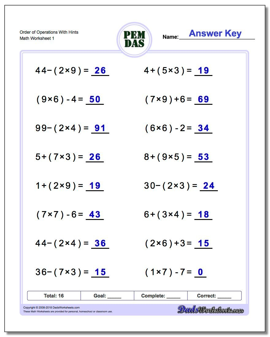 24 Printable Order Of Operations Worksheets To Master Pemdas Also Order Of Operations Worksheet 6Th Grade
