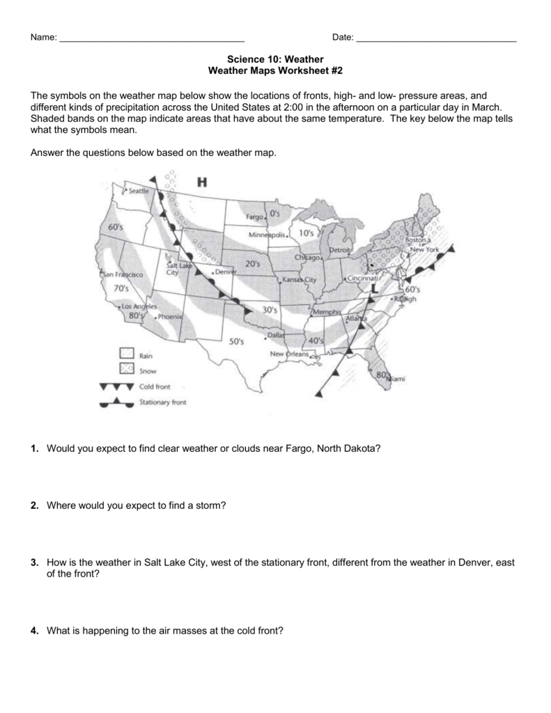 29 Weather Map Worksheet 2 Pertaining To Reading A Weather Map Worksheet Answer Key