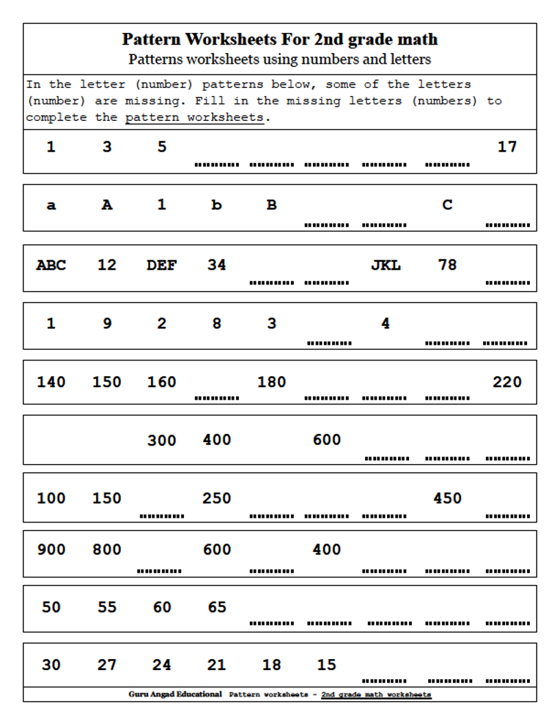 2Nd Grade Math  Patterns Worksheets Using Numbers And Letters — Steemit Or Number Patterns Worksheets 3Rd Grade
