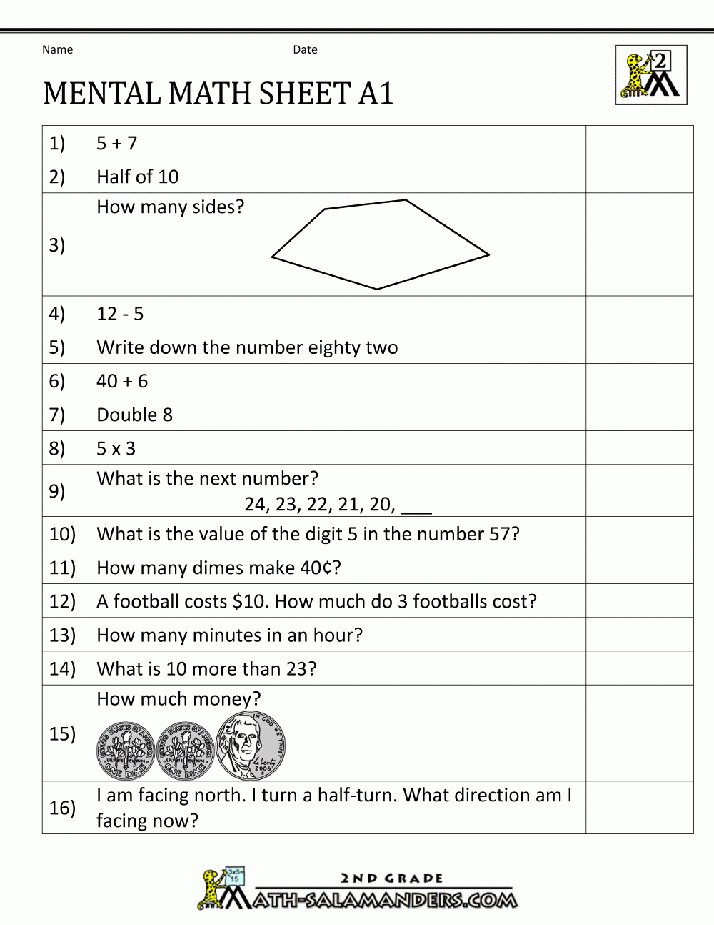 2Nd Grade Mental Math Worksheets With Mental Maths Worksheets