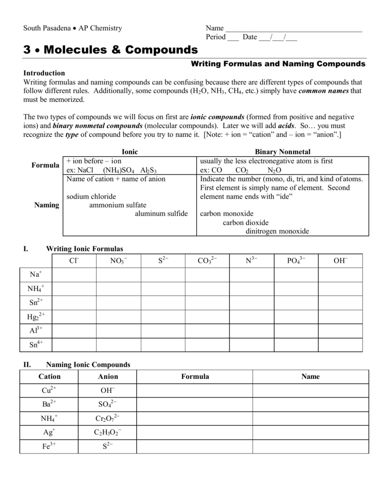 3 • Molecules  Compounds Also Molecules And Compounds Worksheet