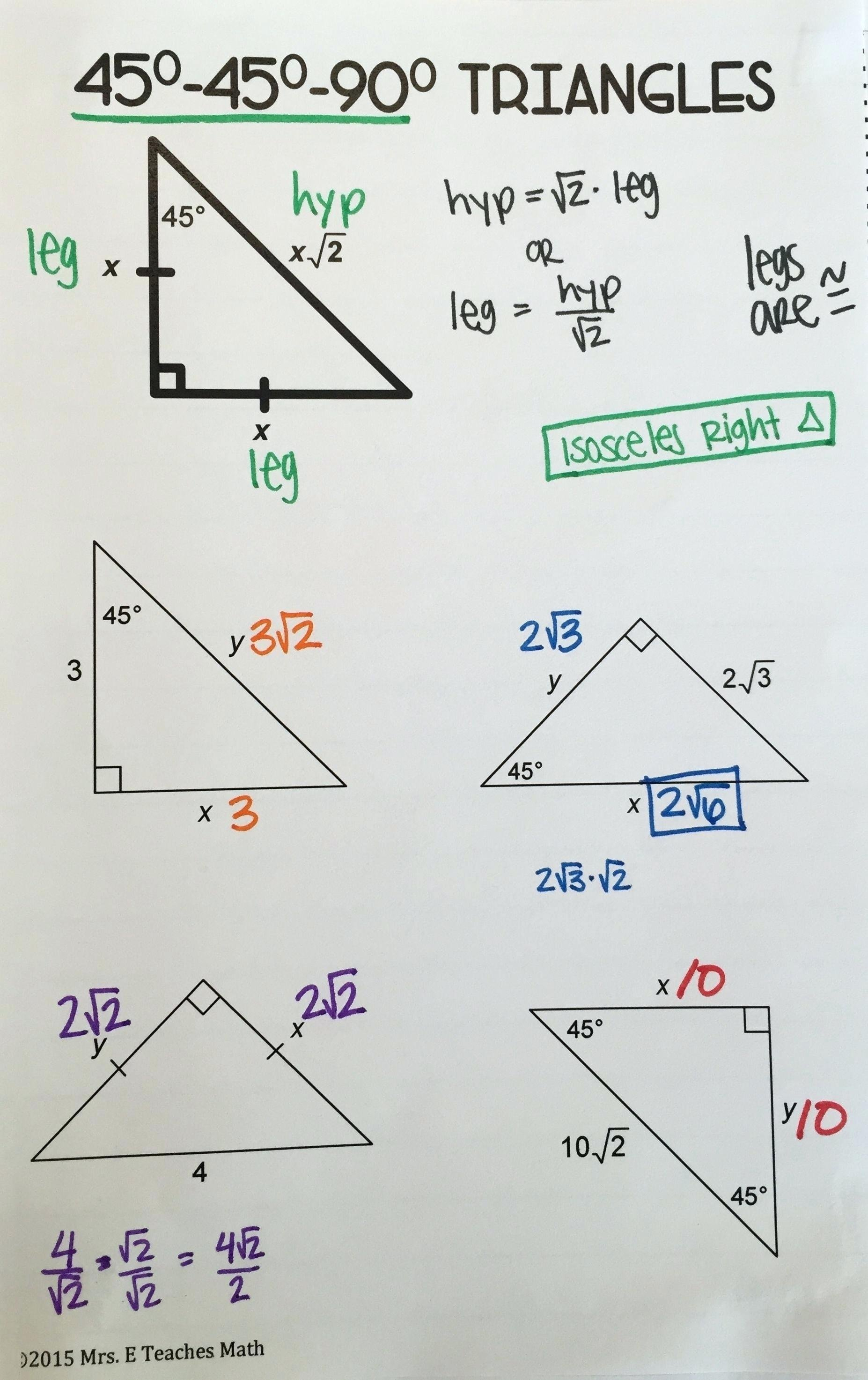 30 60 90 Triangle And 45 45 90 Math And Triangles In Ratios With Regard To 30 60 90 Triangle Practice Worksheet With Answers