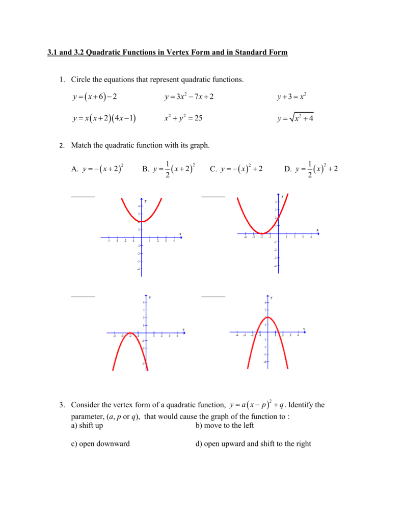 31 And 32 Worksheet For Graphing Parabolas In Vertex Form Worksheet