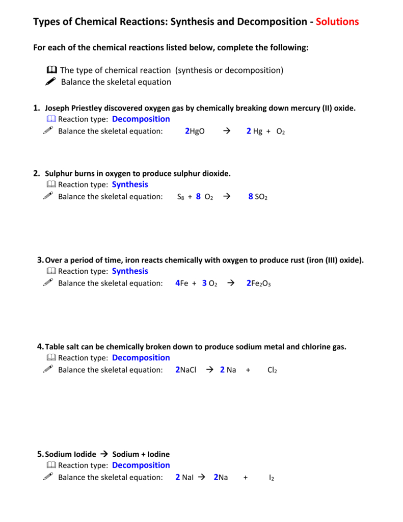 32Synthesis And Decomposition Worksheetanswers Within Synthesis Reaction Worksheet