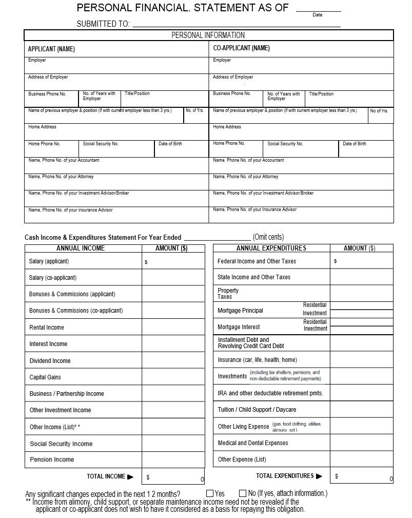 40 Personal Financial Statement Templates  Forms ᐅ Template Lab Pertaining To Financial Statement Worksheet Template