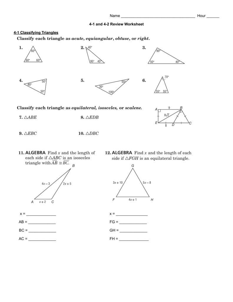 41 And 42 Review Worksheet Also 4 2 Skills Practice Angles Of Triangles Worksheet Answers