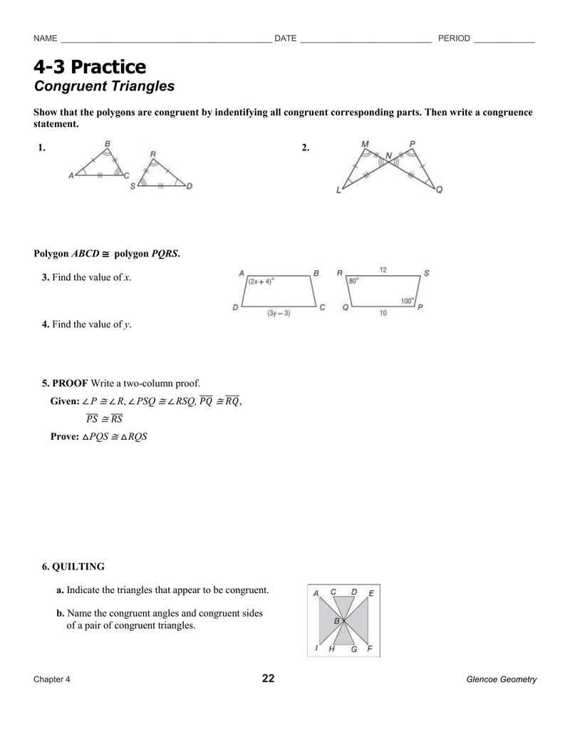 43 Regarding 4 3 Practice Congruent Triangles Worksheet Answers