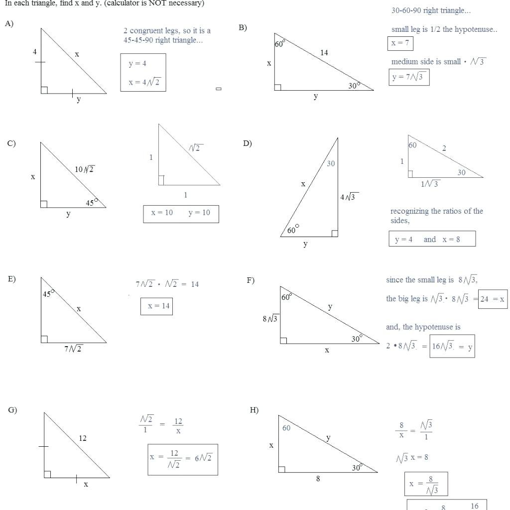 45 45 90 Triangle And 30 60 90 Triangle Math Special Right Triangles Along With 30 60 90 Triangle Worksheet With Answers