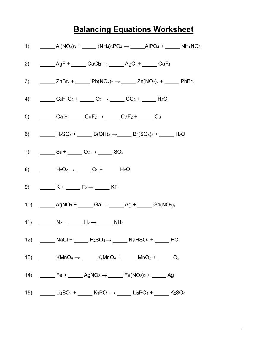 49 Balancing Chemical Equations Worksheets With Answers And Balancing Chemical Equations Worksheet 1 Answers