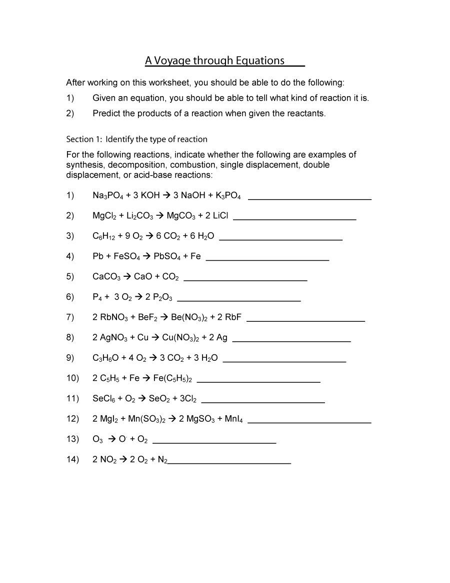 49 Balancing Chemical Equations Worksheets With Answers Intended For 8 2 Types Of Chemical Reactions Worksheet Answers