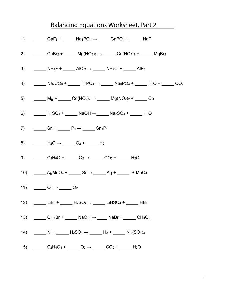 49 Balancing Chemical Equations Worksheets With Answers Pertaining To Balancing Equations Worksheet Pdf