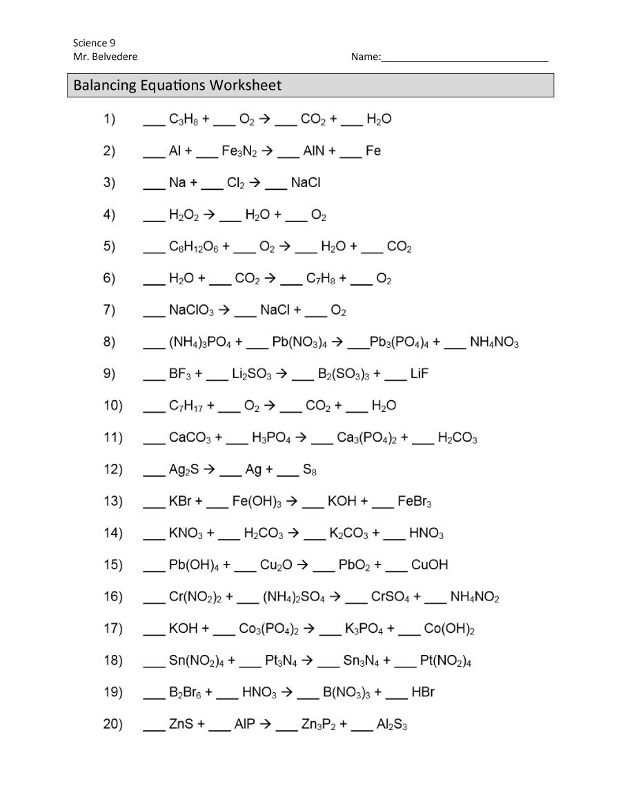 49 Balancing Chemical Equations Worksheets With Answers Regarding Balancing Chemical Equations Worksheet 1 Answer Key