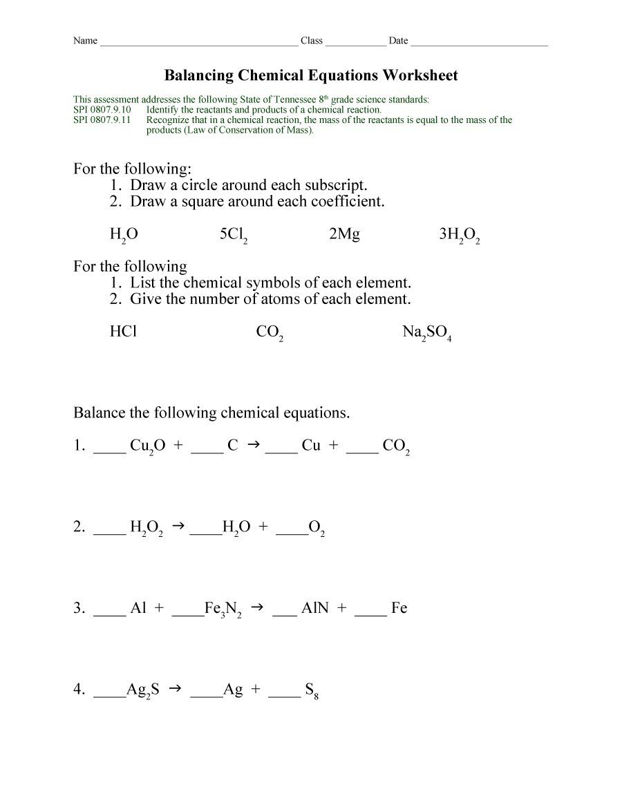 49 Balancing Chemical Equations Worksheets With Answers With Balancing Chemical Equations Activity Worksheet Answers