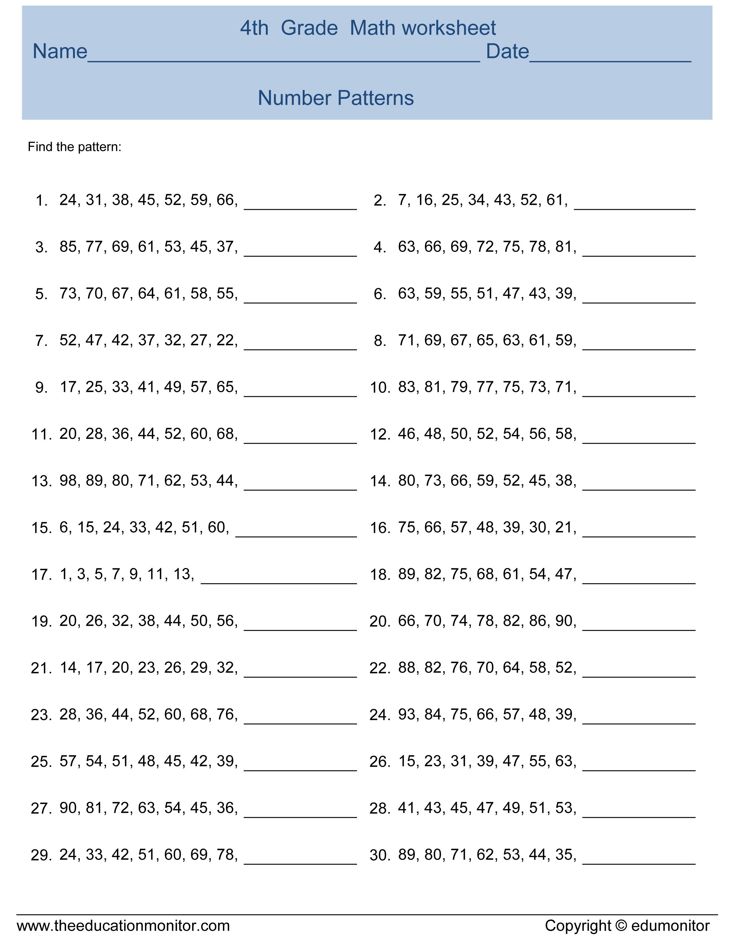 4Th Grade Number Patterns For Your Kids And Number Patterns Worksheets 3Rd Grade