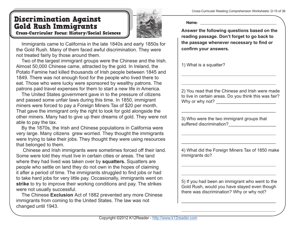 4Th Grade Reading Comprehension Worksheets With Regard To 4Th Reading Comprehension Worksheets
