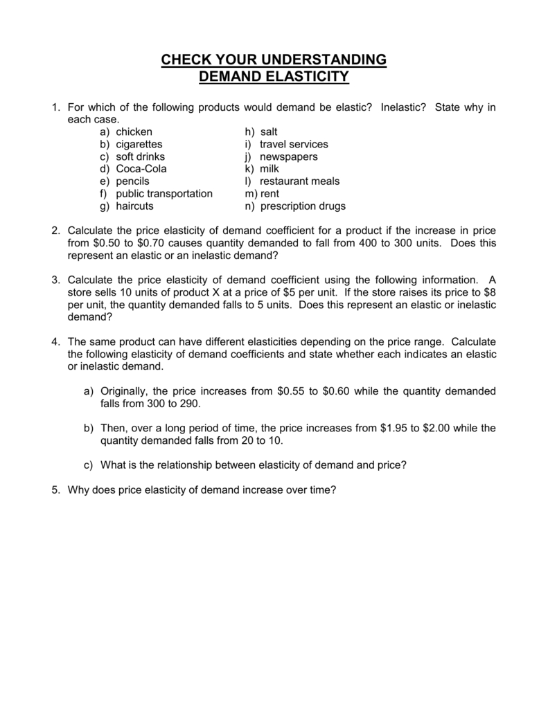 5 A Worksheet Elasticity Of Demand With Worksheet On Elasticity