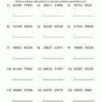 5 Digit Subtraction Worksheets With 7Th Grade Adding And Subtraction Of Integers Worksheet With Answers