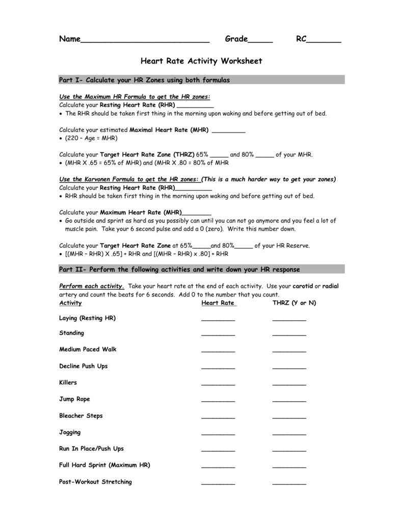 5 Heart Rate Activity Worksheet Along With Heart Rate Activity Worksheet Answers