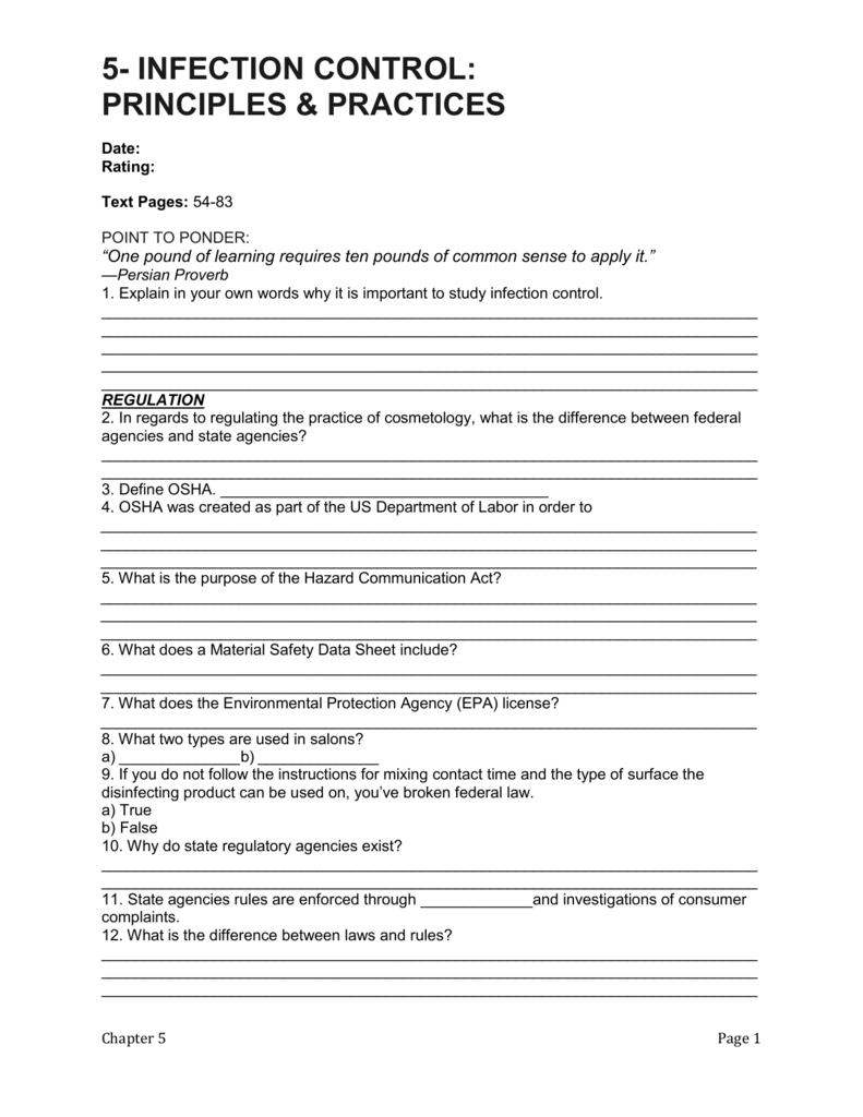 5 Infection Control Principles  Practices Pertaining To Principles Of Infection Control Worksheet Answers