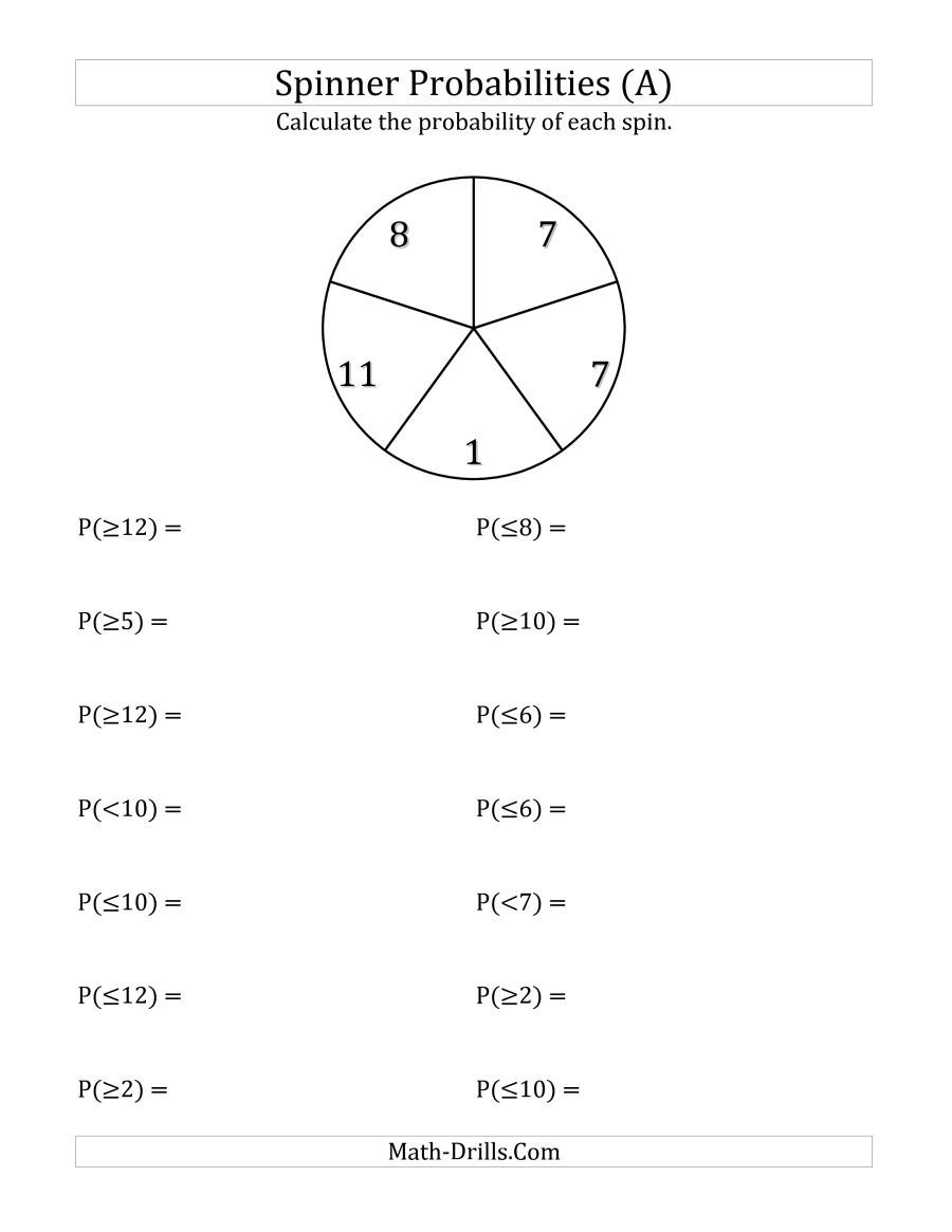 5 Section Spinner Probabilities A Together With Statistics And Probability Worksheets