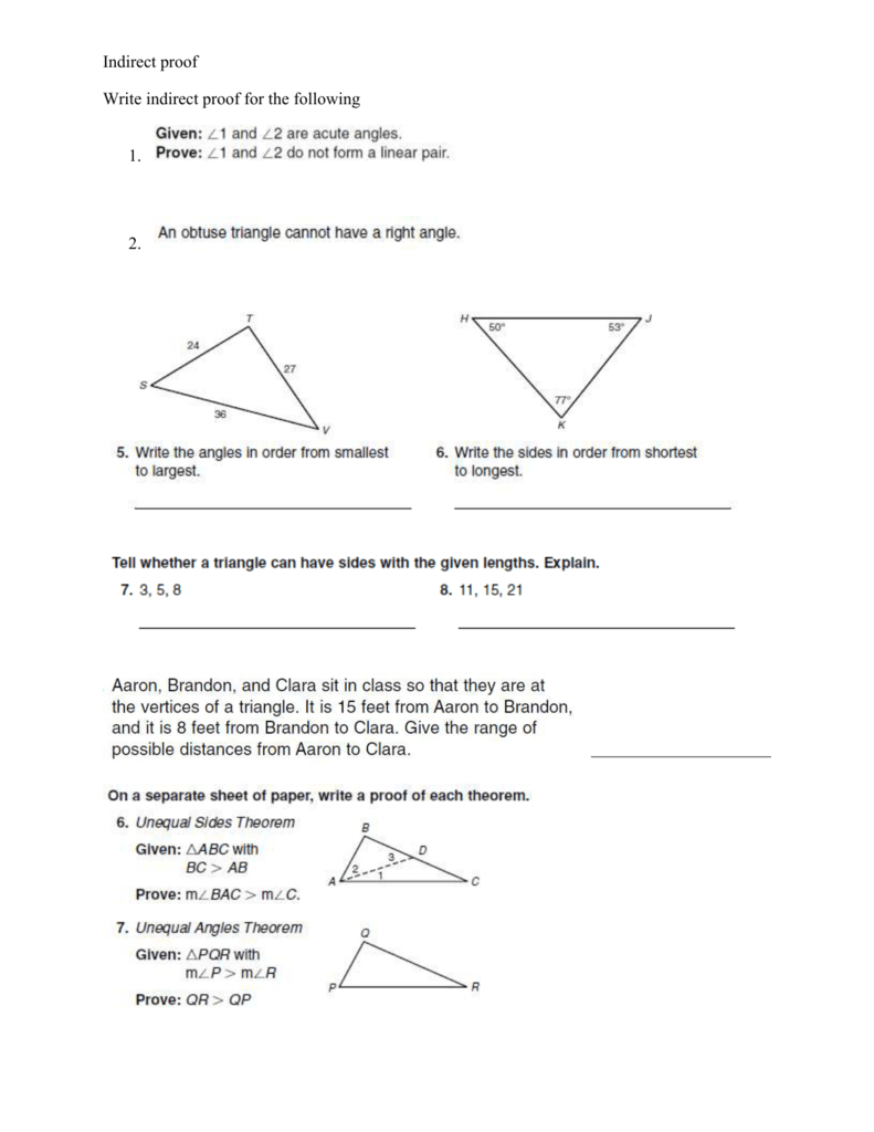 56 Practice C Inequalities In Two Triangles Along With Triangle Inequality Worksheet With Answers