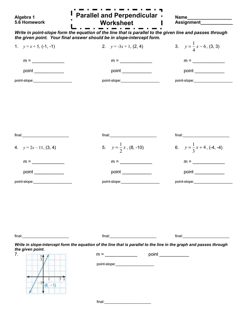 56 Worksheet 1 Throughout Writing Equations Of Parallel And Perpendicular Lines Worksheet Answers
