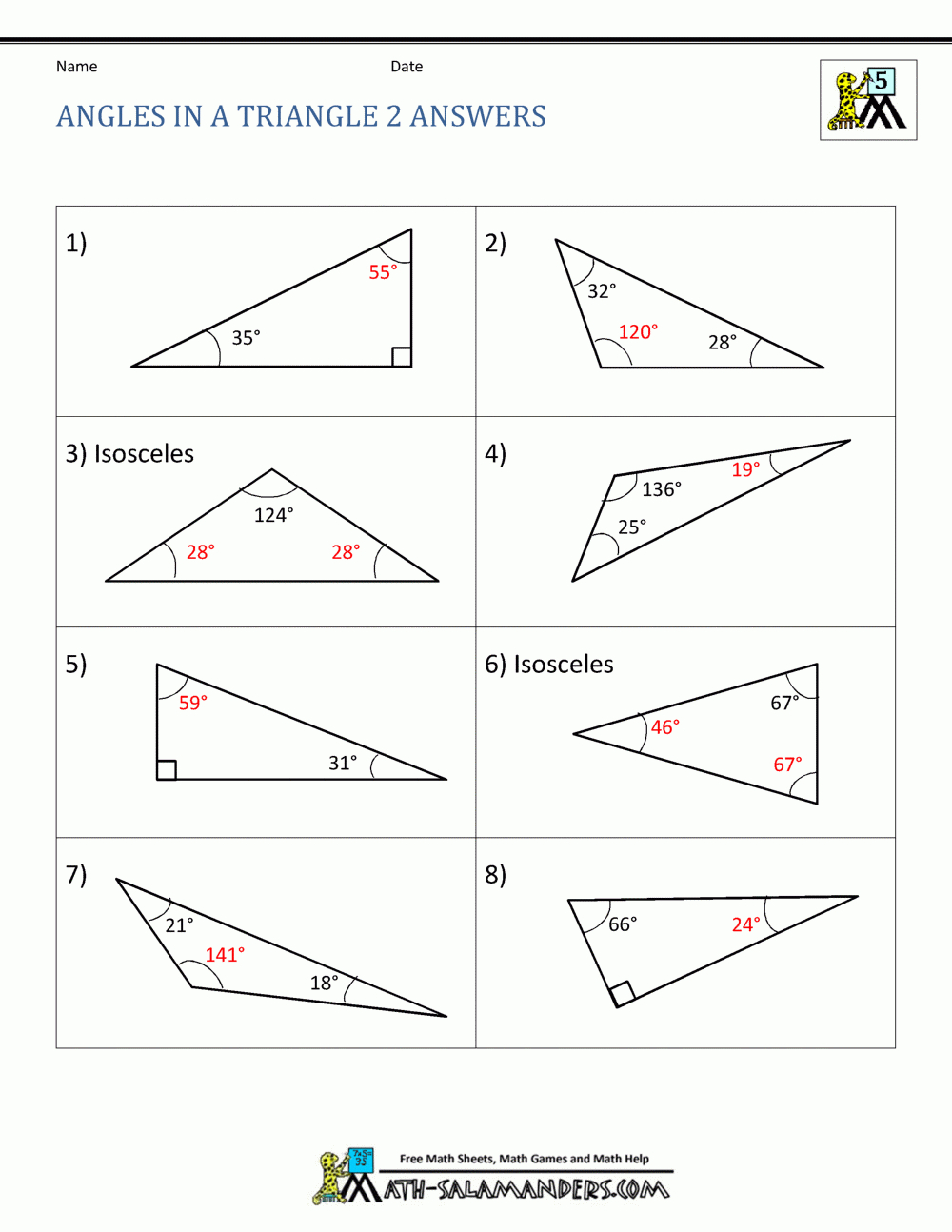 5Th Grade Geometry Along With 2 8B Angles Of Triangles Worksheet Answers