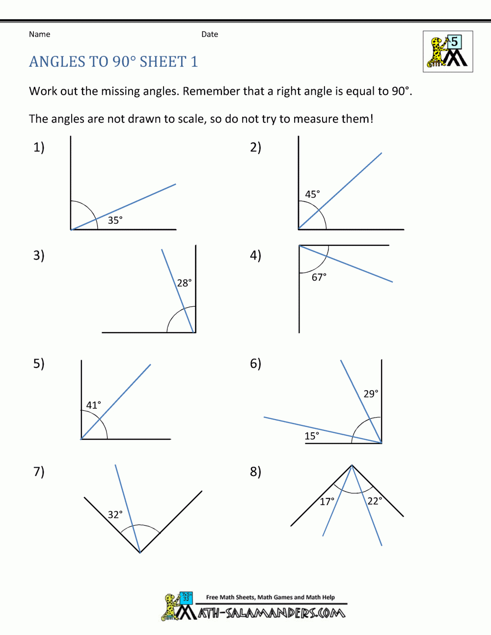5Th Grade Geometry For Angles On A Straight Line Worksheet