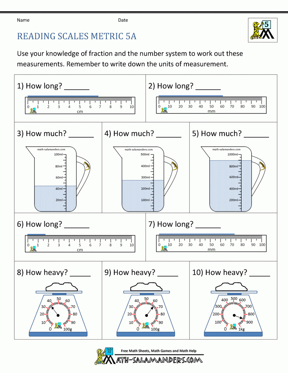 5Th Grade Measurement Worksheets Also Metric System Worksheets 5Th Grade