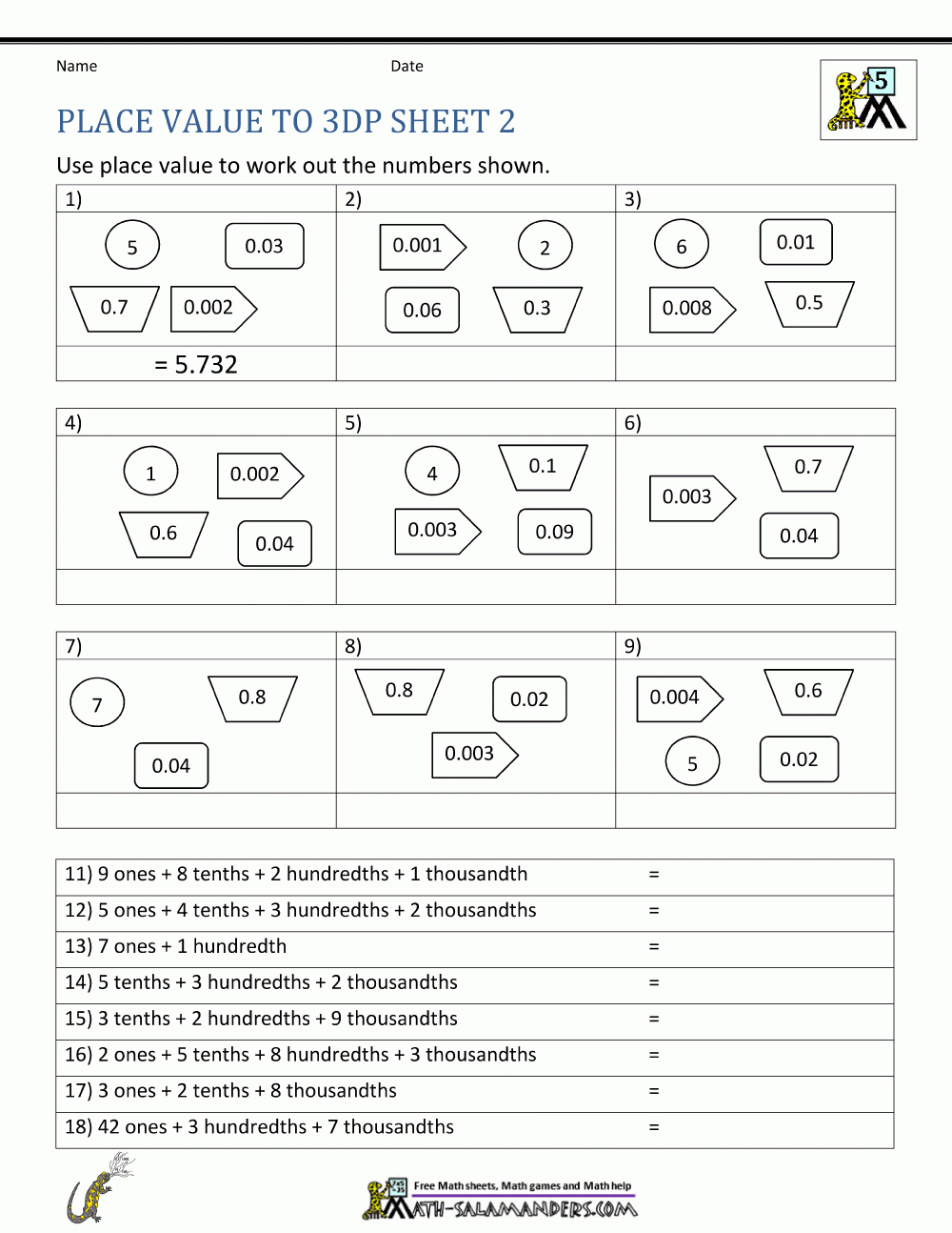 5Th Grade Place Value Worksheets For Place Value Worksheets Grade 5