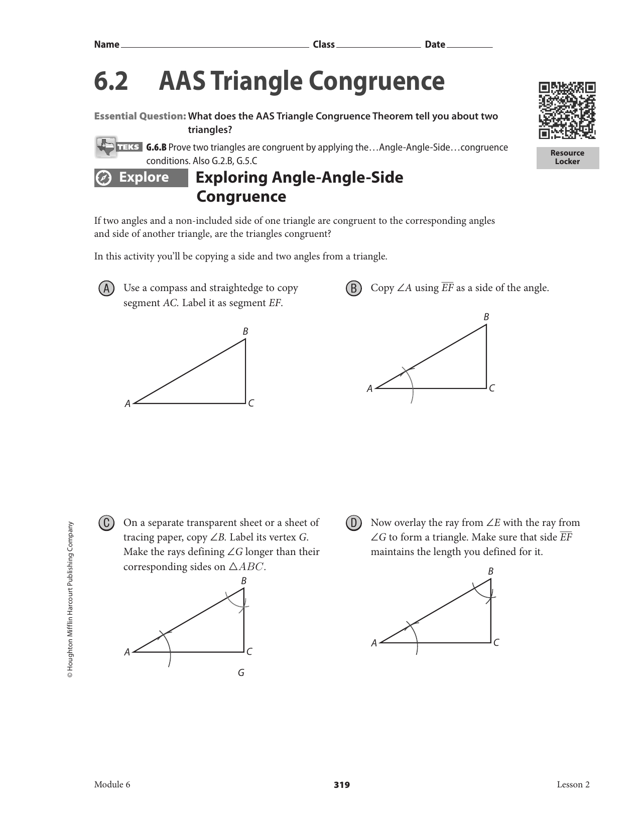 6  2 Aas Triangle Congruence Pertaining To Triangle Congruence Worksheet 2 Answer Key