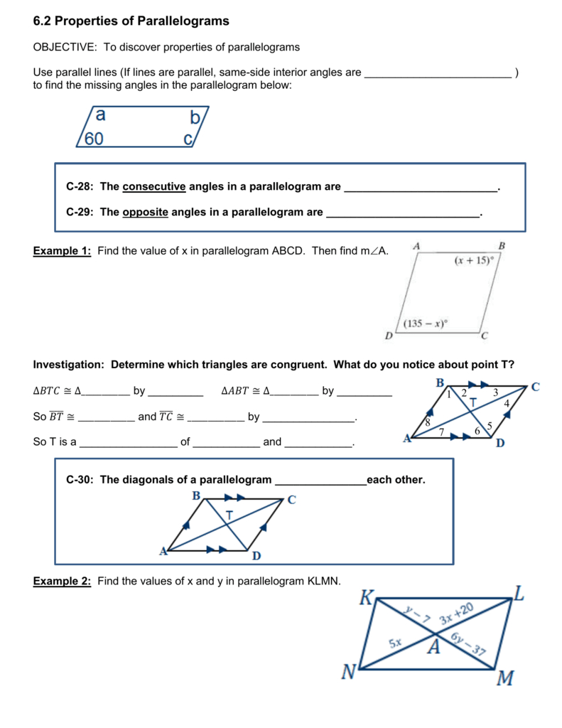 62 Properties Of Parallelograms For Properties Of Parallelograms Worksheet Answer Key