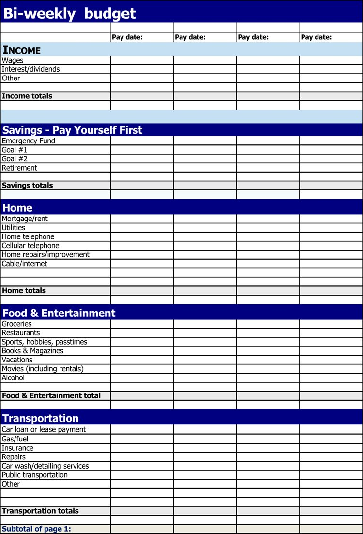 7 Biweekly Budget Templates  An Easy Way To Plan A Budget Throughout Weekly Budget Worksheet