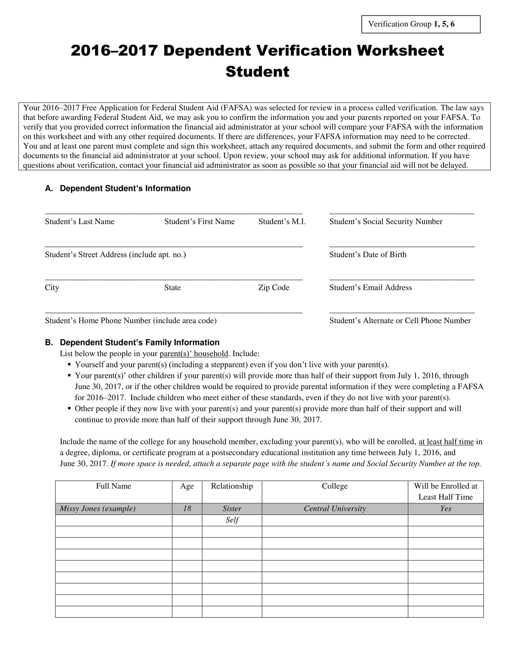 7 Steps In Filling Out A Dependent Verification Form Also 2017 2018 Verification Worksheet