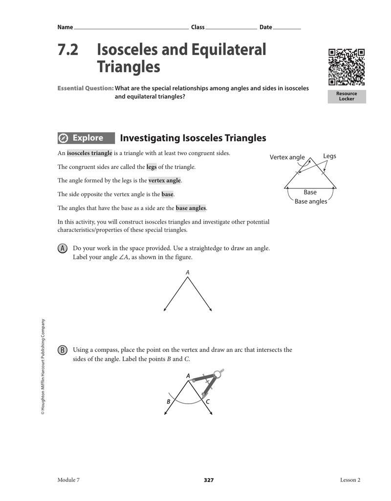 72 Isosceles And Equilateral Triangles Along With Houghton Mifflin Harcourt Publishing Company Math Worksheet Answers